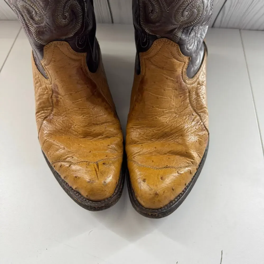 Montana Dorado VTG Ostrich & Leather Cowboy Boots Western Mens 8 Mens Womens 10